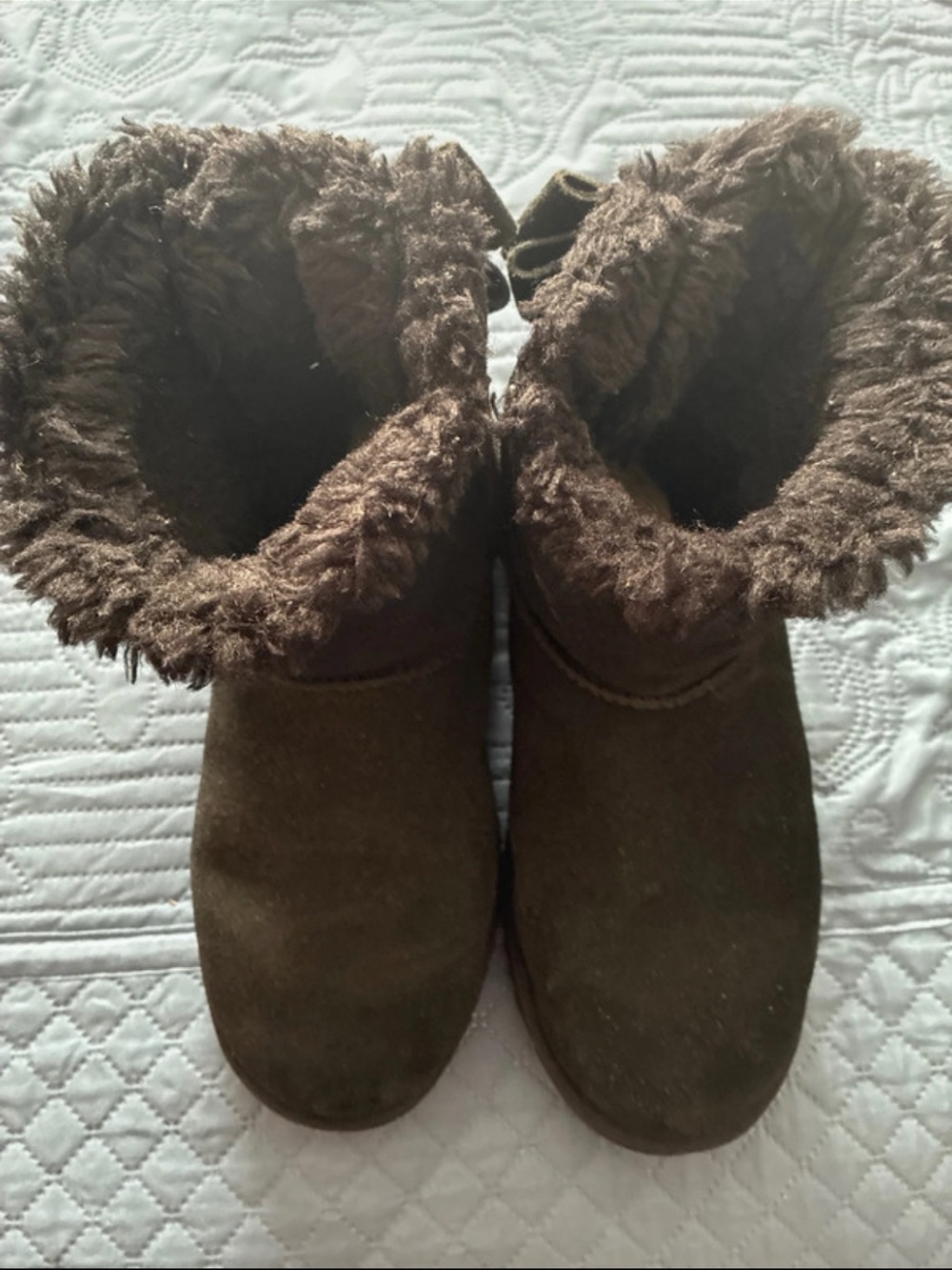 UGG Brown Faux-Fur Cuff Ankle Boots